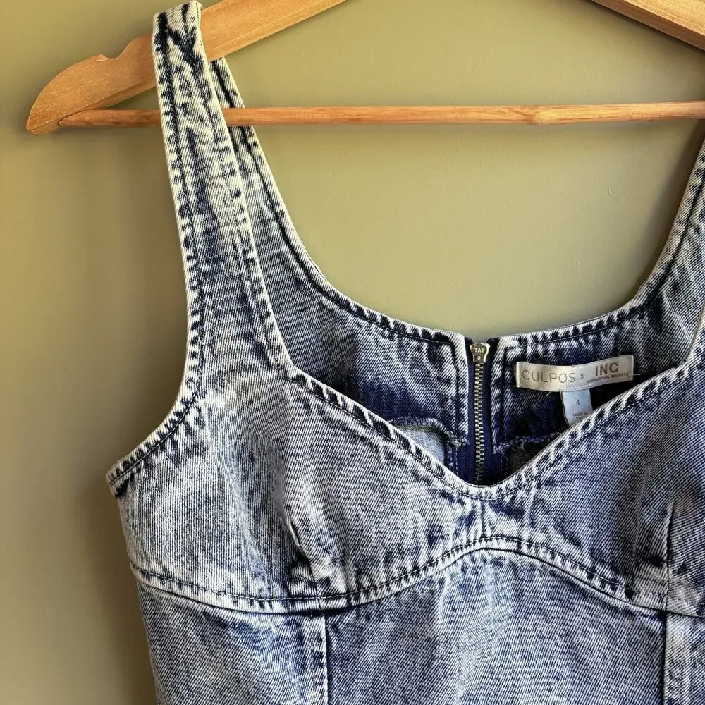 New CULPOS x INC Denim Sleeveless Bodysuit Acid Wash Y2K Festival Retro 90s Sz 4 - Picture 4 of 13